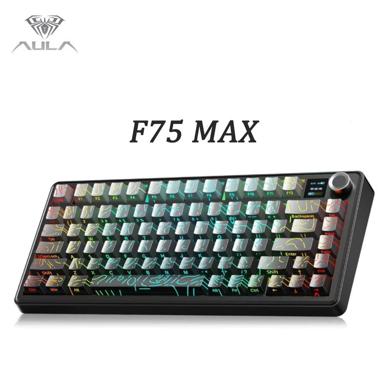 Aula F75 MAX Wireless Mechanical Keyboard with TFT Screen and Knob, Gasket Gaming Keyboard in 75% Layout, Hot Swappable, RGB Backlight, for Pc/Mac/Linux (Reaper Switch)