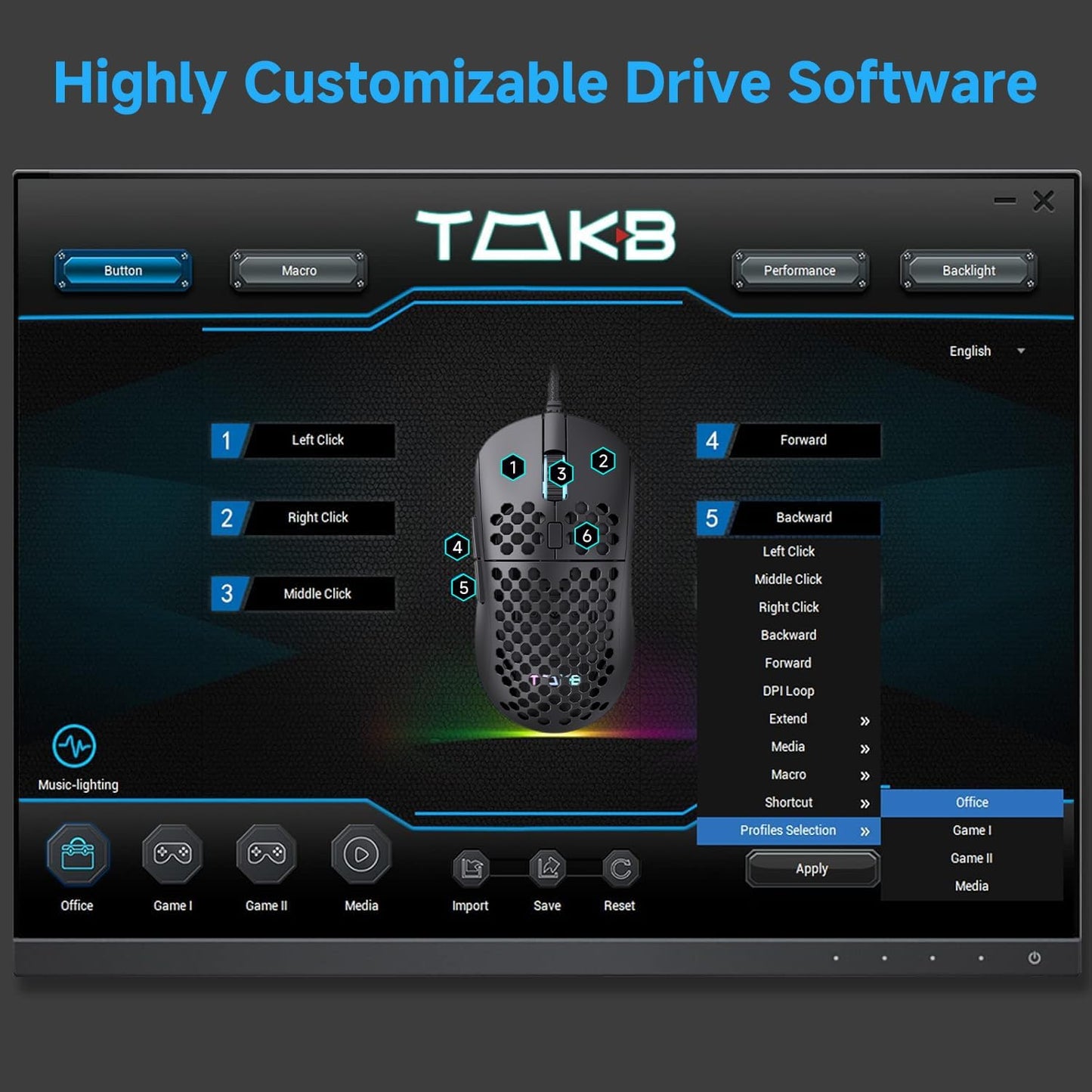 TMKB Falcon M1SE Ultralight Honeycomb Gaming Mouse, High-Precision 12800DPI Optical Sensor, 6 Programmable Buttons, Customizable RGB, Drag-Free Paracord, Ergonomic Wired Gaming Mouse - Matte Black