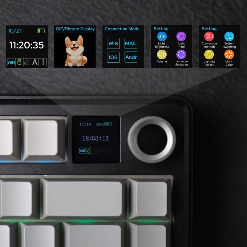 Aula F75 MAX Wireless Mechanical Keyboard with TFT Screen and Knob, Gasket Gaming Keyboard in 75% Layout, Hot Swappable, RGB Backlight, for Pc/Mac/Linux (Reaper Switch)