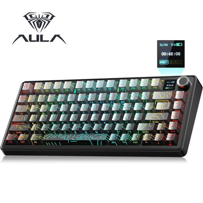 Aula F75 MAX Wireless Mechanical Keyboard with TFT Screen and Knob, Gasket Gaming Keyboard in 75% Layout, Hot Swappable, RGB Backlight, for Pc/Mac/Linux (Reaper Switch)