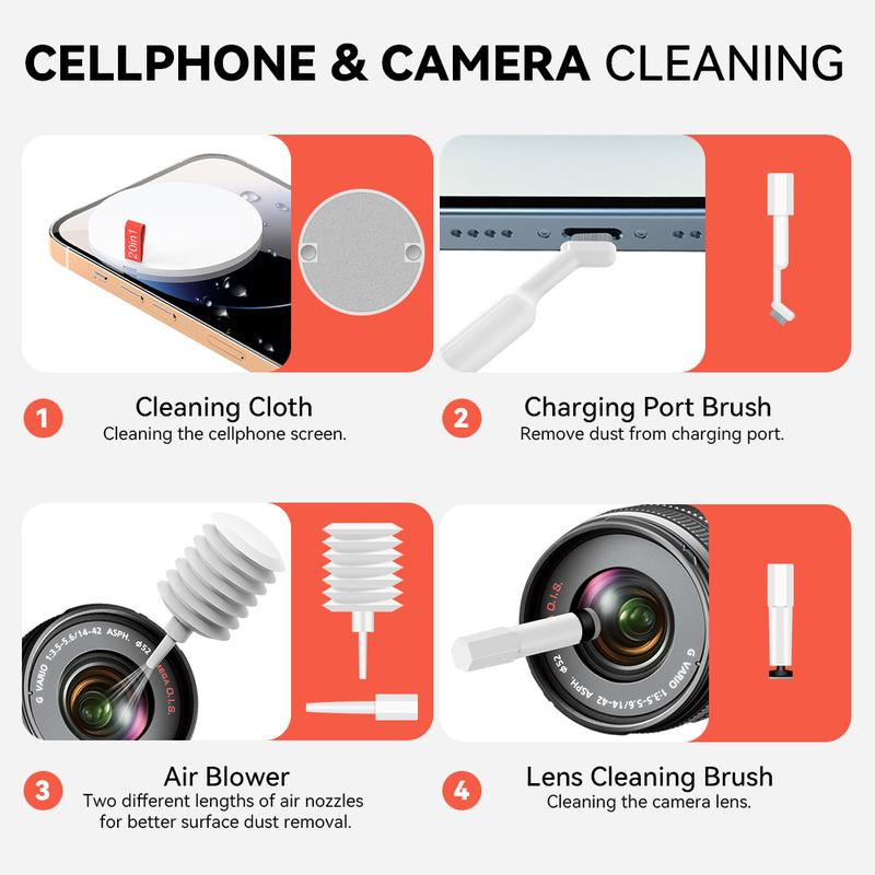 OPUSPORT|20 in 1 Smartphone Cleaner Kit for Electronic Devices, Multifunctional Keyboard Cleaning Brush, Headphones Cleaner Kit for Airpods, Multi-Tool for Cleaning Laptop, Keyboard, Earbuds, Camera, Cellphones