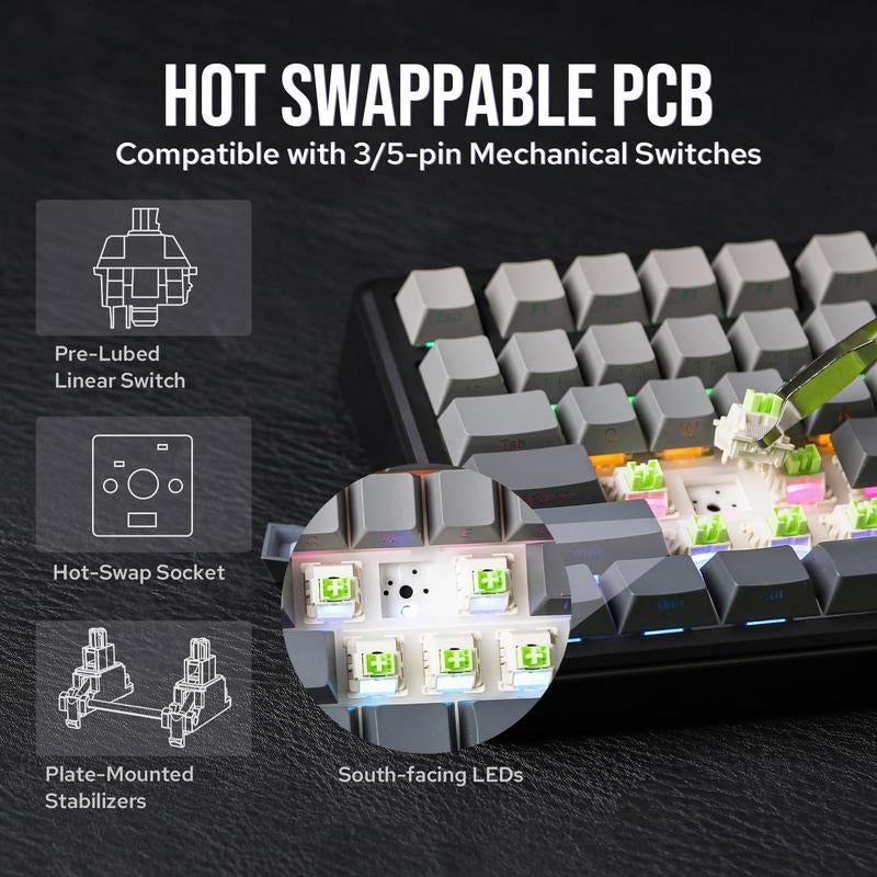 Aula F75 MAX Wireless Mechanical Keyboard with TFT Screen and Knob, Gasket Gaming Keyboard in 75% Layout, Hot Swappable, RGB Backlight, for Pc/Mac/Linux (Reaper Switch)