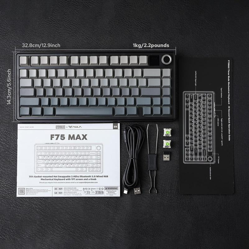 Aula F75 MAX Wireless Mechanical Keyboard with TFT Screen and Knob, Gasket Gaming Keyboard in 75% Layout, Hot Swappable, RGB Backlight, for Pc/Mac/Linux (Reaper Switch)
