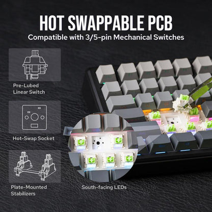 Aula F75 MAX Wireless Mechanical Keyboard with TFT Screen and Knob, Gasket Gaming Keyboard in 75% Layout, Hot Swappable, RGB Backlight, for Pc/Mac/Linux (Reaper Switch)